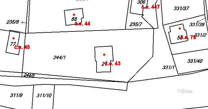 Butov 43, Stříbro na parcele st. 21 v KÚ Butov, Katastrální mapa
