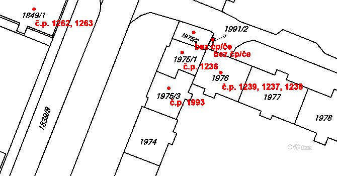 Kadaň 1993 na parcele st. 1975/3 v KÚ Kadaň, Katastrální mapa