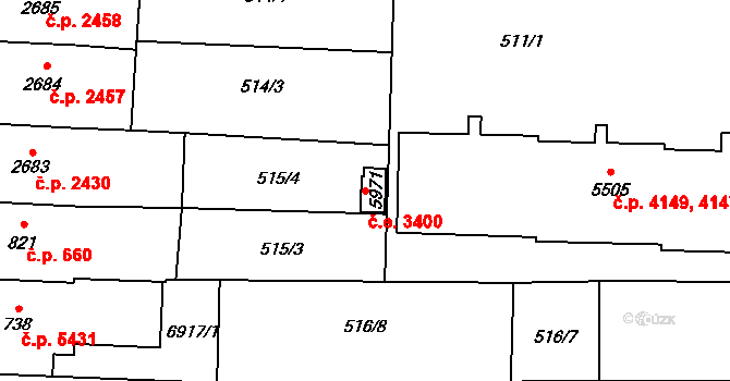 Zlín 3400 na parcele st. 5971 v KÚ Zlín, Katastrální mapa
