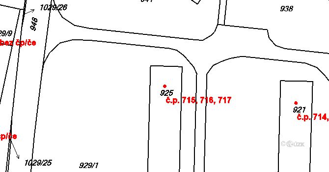 Brumov 715,716,717, Brumov-Bylnice na parcele st. 925 v KÚ Brumov, Katastrální mapa
