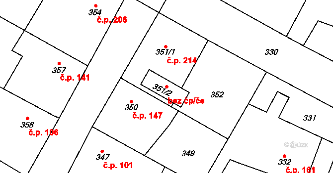 Zruč-Senec 39666280 na parcele st. 351/2 v KÚ Senec u Plzně, Katastrální mapa