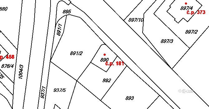 Fryšták 181 na parcele st. 890 v KÚ Fryšták, Katastrální mapa