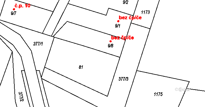 Jemnice 40145280 na parcele st. 9/8 v KÚ Louka u Jemnice, Katastrální mapa