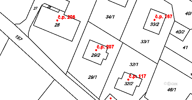 Velké Heraltice 207 na parcele st. 29/2 v KÚ Velké Heraltice, Katastrální mapa