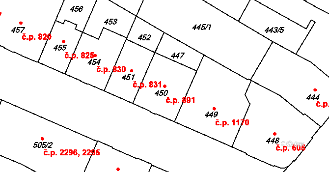 Předměstí 891, Opava na parcele st. 450 v KÚ Opava-Předměstí, Katastrální mapa
