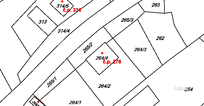 Chuchelná 276 na parcele st. 264/4 v KÚ Chuchelná, Katastrální mapa