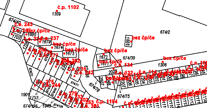 Rosice 46047280 na parcele st. 1672 v KÚ Rosice u Brna, Katastrální mapa