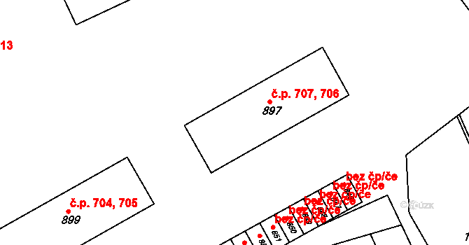 Bojkovice 706,707 na parcele st. 897 v KÚ Bojkovice, Katastrální mapa