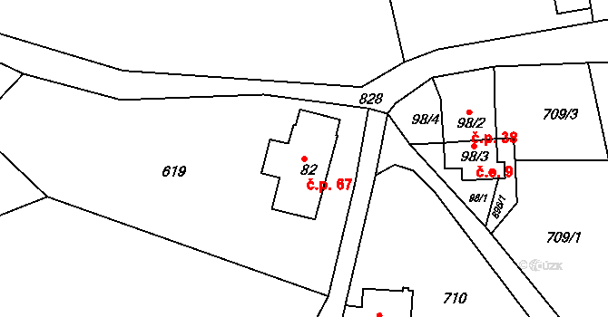 Rozhled 67, Jiřetín pod Jedlovou na parcele st. 82 v KÚ Rozhled, Katastrální mapa