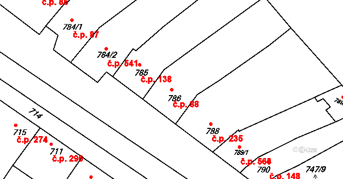Otnice 88 na parcele st. 786 v KÚ Otnice, Katastrální mapa