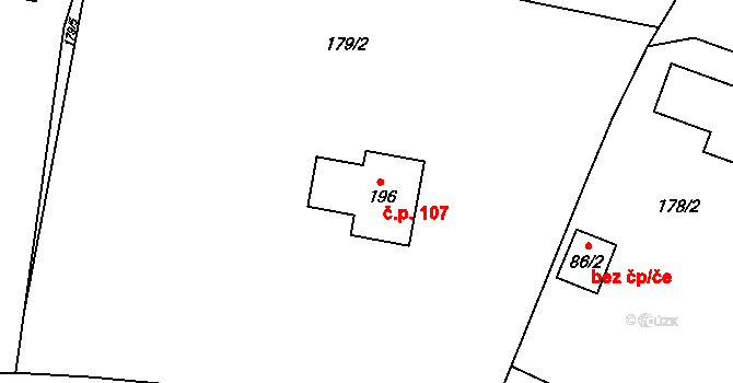 Borač 107 na parcele st. 196 v KÚ Borač, Katastrální mapa