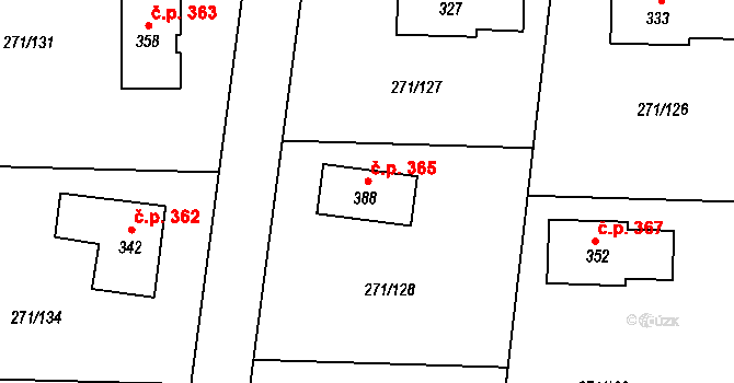 Minkovice 365, Šimonovice na parcele st. 388 v KÚ Minkovice, Katastrální mapa