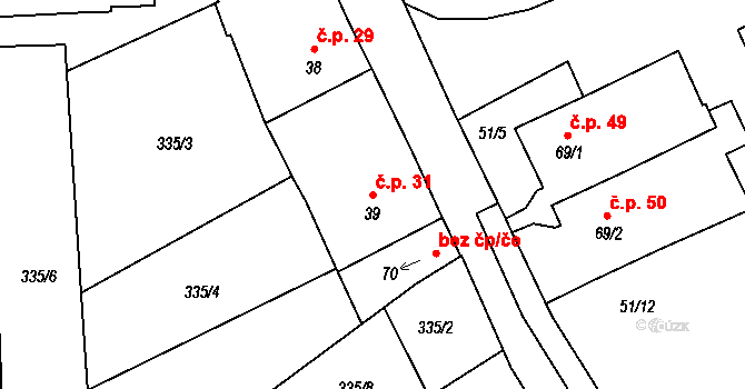 Kunčí 31, Slatiňany na parcele st. 39 v KÚ Kunčí, Katastrální mapa