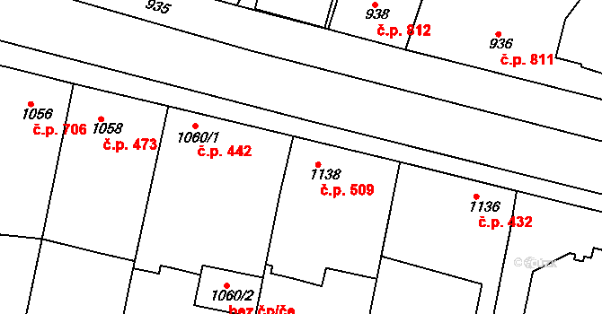 Nýřany 509 na parcele st. 1138 v KÚ Nýřany, Katastrální mapa