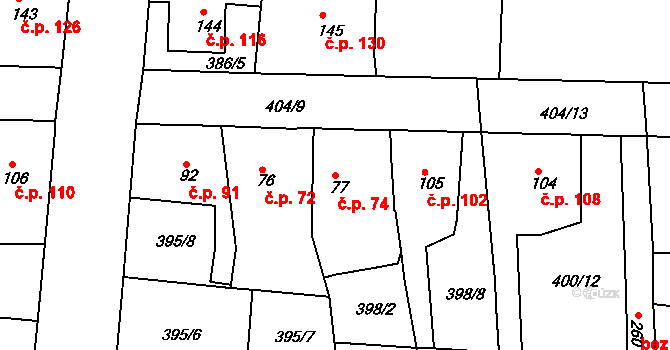 Mlékojedy 74, Neratovice na parcele st. 77 v KÚ Mlékojedy u Neratovic, Katastrální mapa