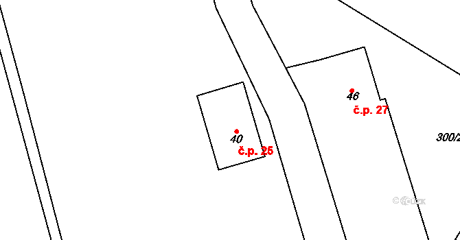 Noutonice 25, Lichoceves na parcele st. 40 v KÚ Noutonice, Katastrální mapa