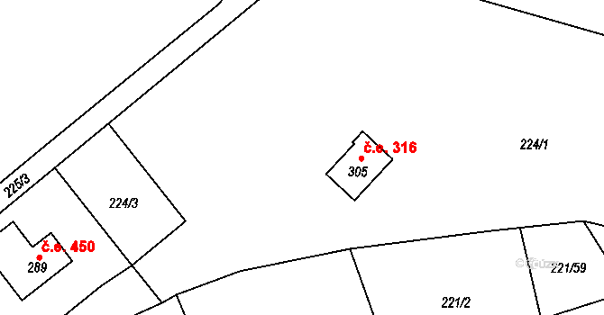 Černolice 316 na parcele st. 305 v KÚ Černolice, Katastrální mapa
