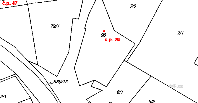 Předboř 26, Choustník na parcele st. 90 v KÚ Předboř u Choustníku, Katastrální mapa