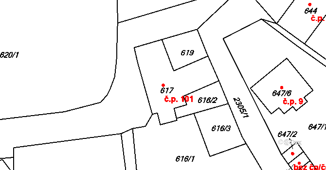Velké Předměstí 101, Horšovský Týn na parcele st. 617 v KÚ Horšovský Týn, Katastrální mapa
