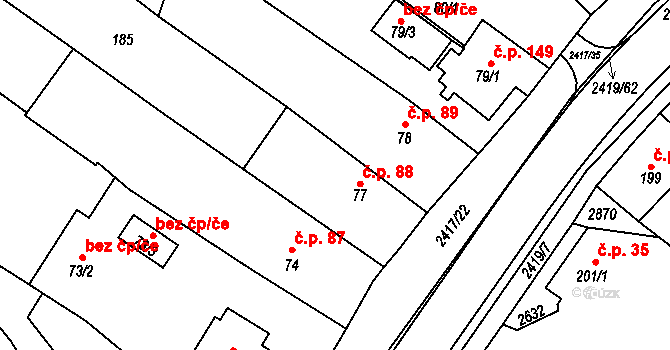 Klenčí pod Čerchovem 88 na parcele st. 77 v KÚ Klenčí pod Čerchovem, Katastrální mapa