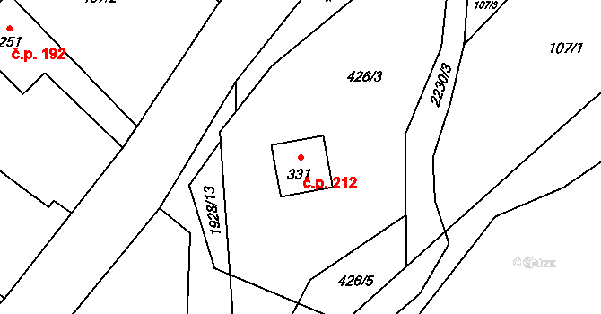 Stará Rudná 212, Rudná pod Pradědem na parcele st. 331 v KÚ Stará Rudná, Katastrální mapa
