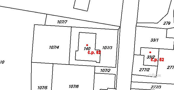 Veselí 82, Odry na parcele st. 140 v KÚ Veselí u Oder, Katastrální mapa