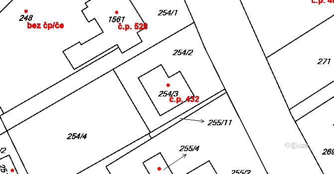 Sedlnice 432 na parcele st. 254/3 v KÚ Sedlnice, Katastrální mapa