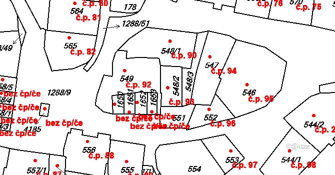Plešivec 93, Český Krumlov na parcele st. 548/2 v KÚ Český Krumlov, Katastrální mapa