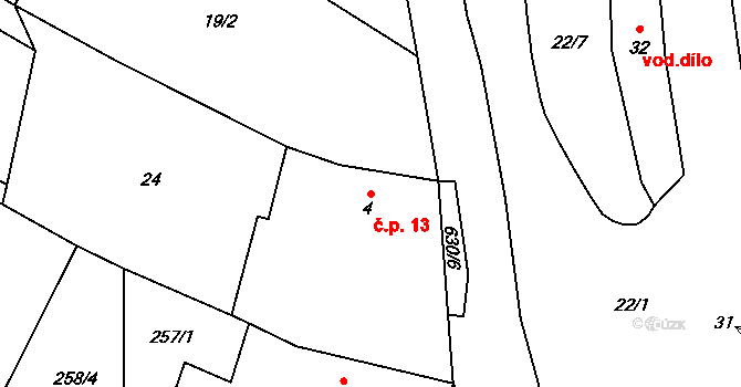 Vyšovatka 13, Buk na parcele st. 4 v KÚ Vyšovatka, Katastrální mapa