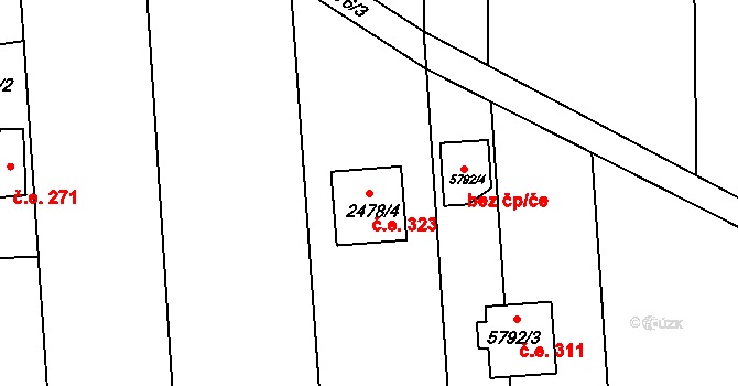 Střelice 323 na parcele st. 2478/4 v KÚ Střelice u Brna, Katastrální mapa
