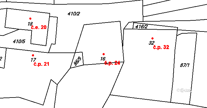 Chynín 24, Čížkov na parcele st. 16 v KÚ Chynín, Katastrální mapa