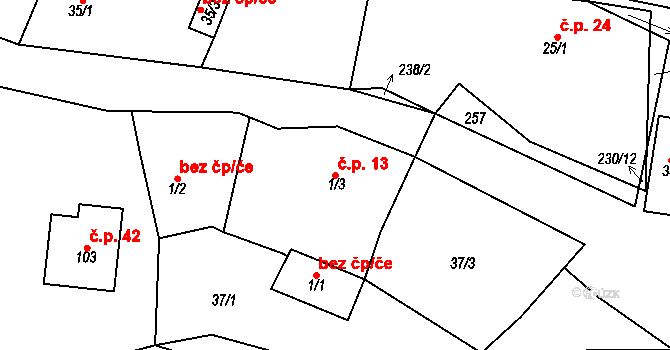 Dobkov 13, Chotěboř na parcele st. 1/3 v KÚ Dobkov, Katastrální mapa
