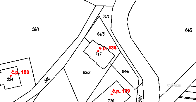 Okrouhlo 138 na parcele st. 717 v KÚ Okrouhlo, Katastrální mapa