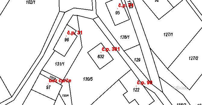 Bozkov 301 na parcele st. 632 v KÚ Bozkov, Katastrální mapa