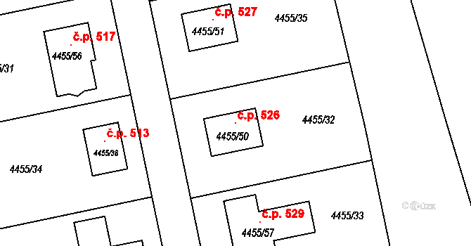 Lískovec 526, Frýdek-Místek na parcele st. 4455/50 v KÚ Lískovec u Frýdku-Místku, Katastrální mapa