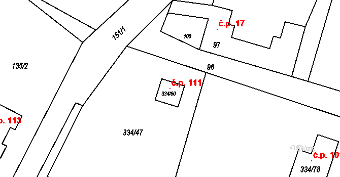 Polouvsí 111, Jeseník nad Odrou na parcele st. 334/80 v KÚ Polouvsí, Katastrální mapa