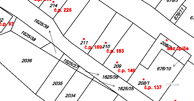 Strachotín 183 na parcele st. 210 v KÚ Strachotín, Katastrální mapa