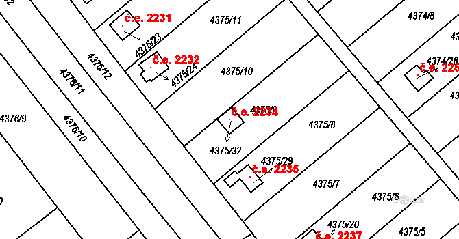 Louny 2234 na parcele st. 4375/32 v KÚ Louny, Katastrální mapa