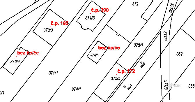 Popůvky 102109281 na parcele st. 374/6 v KÚ Popůvky u Brna, Katastrální mapa
