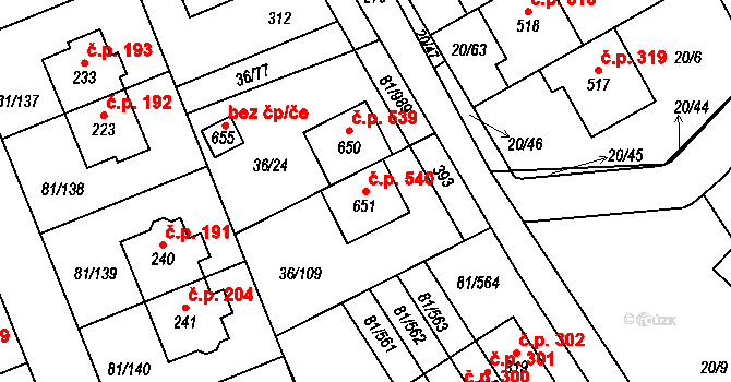 Nupaky 540 na parcele st. 651 v KÚ Nupaky, Katastrální mapa