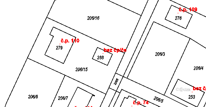 Čížov 102483281 na parcele st. 288 v KÚ Čížov u Jihlavy, Katastrální mapa