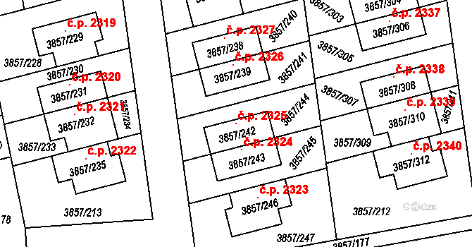 Modřany 2325, Praha na parcele st. 3857/242 v KÚ Modřany, Katastrální mapa