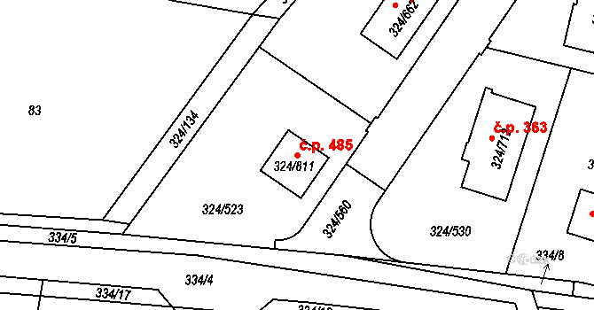 Levín 485, Králův Dvůr na parcele st. 324/811 v KÚ Levín u Berouna, Katastrální mapa