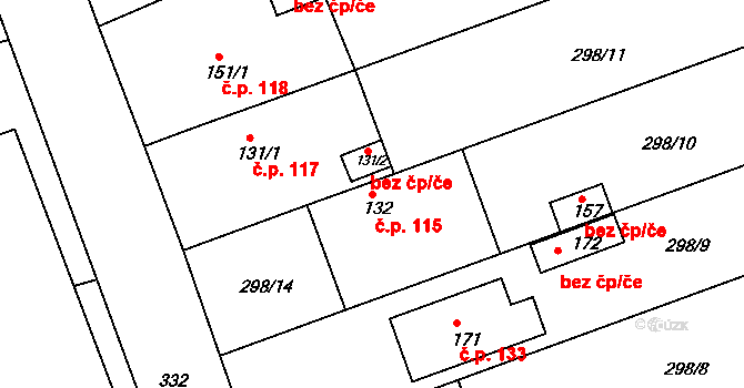 Štětovice 115, Vrbátky na parcele st. 132 v KÚ Štětovice, Katastrální mapa