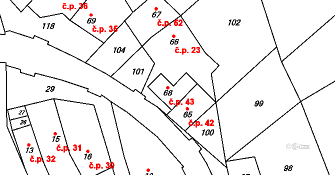 Hamry 43, Plumlov na parcele st. 68 v KÚ Hamry, Katastrální mapa