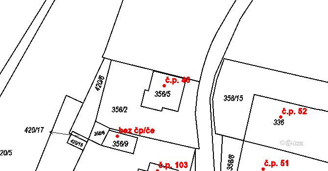 Hnanice 46 na parcele st. 356/5 v KÚ Hnanice, Katastrální mapa