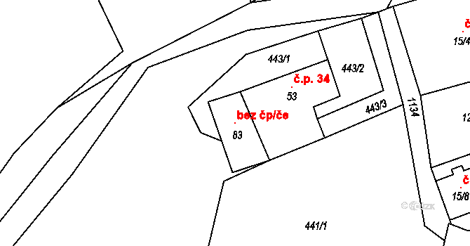 Bezvěrov 106999281 na parcele st. 83 v KÚ Žernovník u Dolního Jamného, Katastrální mapa
