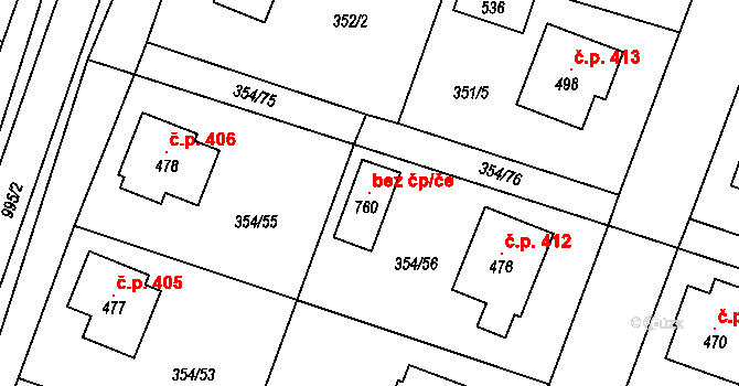 Rožďalovice 107830281 na parcele st. 760 v KÚ Rožďalovice, Katastrální mapa