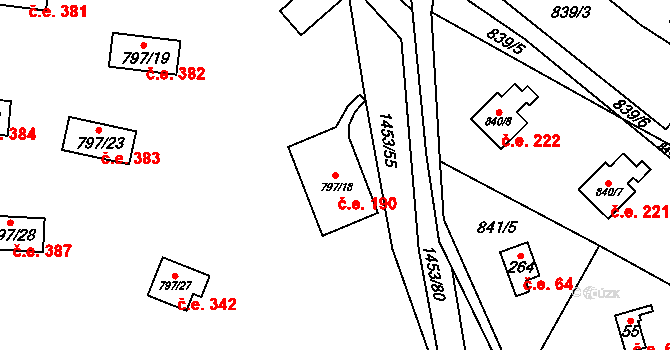 Oslnovice 190 na parcele st. 797/18 v KÚ Oslnovice, Katastrální mapa