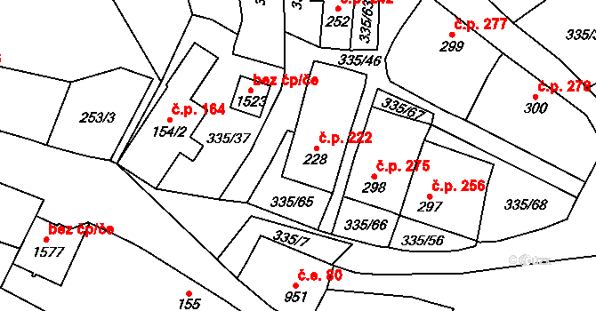 Vranov nad Dyjí 222 na parcele st. 228 v KÚ Vranov nad Dyjí, Katastrální mapa